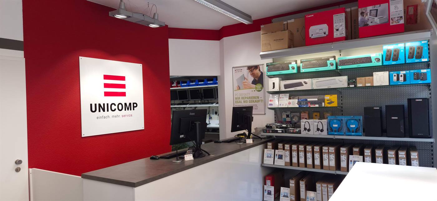 UNICOMP Ladengeschäft und Werkstatt in Gießen – Theke und Sortiment